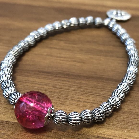 Handcrafted Crown Chakra Bracelet Purple/Pink Glass Centerpiece Bead - Picture 1 of 3